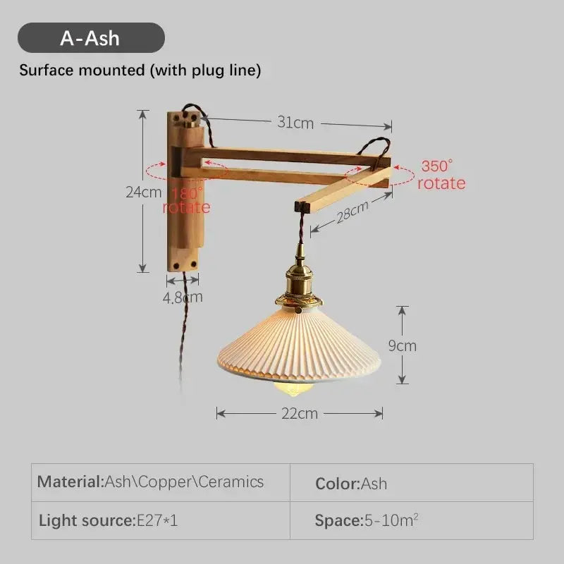 vintage wall lamp with pleated glass shade