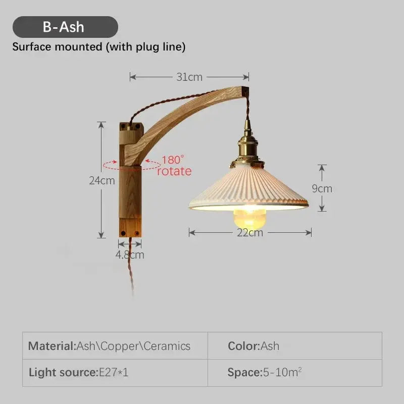 vintage wall lamp with pleated glass shade