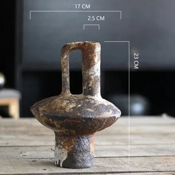 Rust-colored metal object on a wooden surface