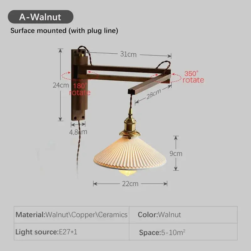 vintage wall lamp with pleated glass shade