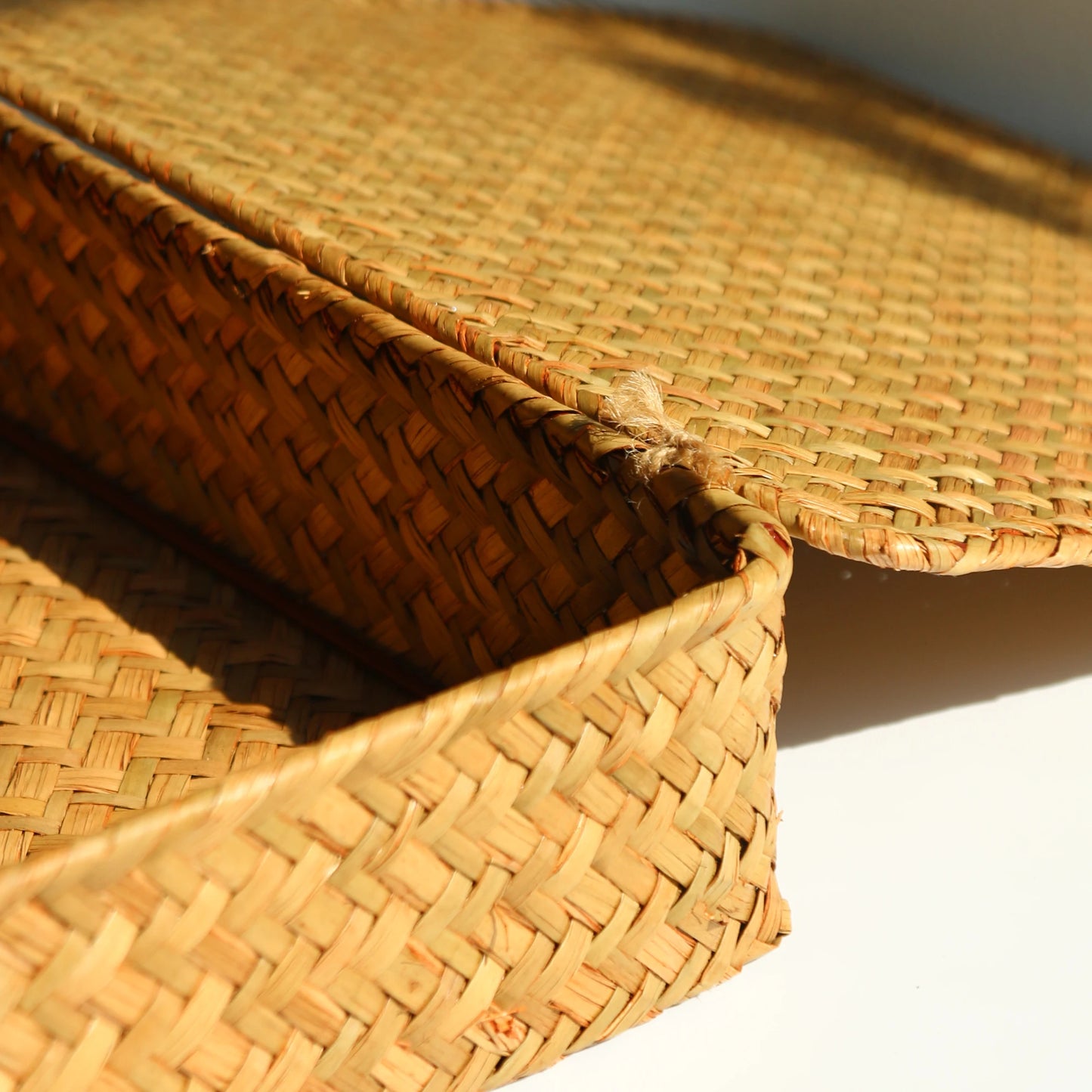 Close-up of a woven basket with a textured surface