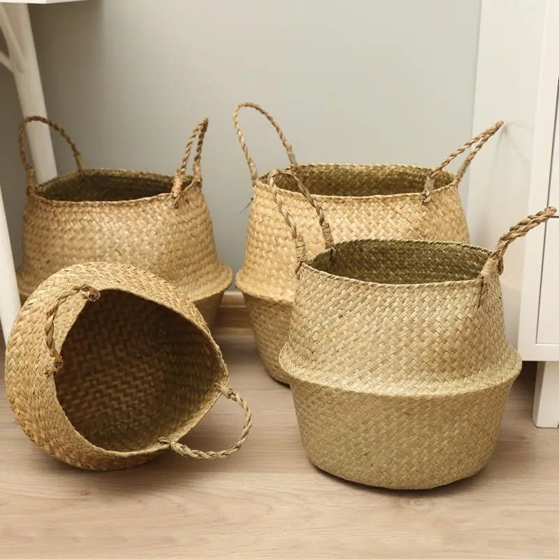 Woven Seagrass Basket Wicker Baskets Storage Plant Pot for Storage Plant Pot Basket and Laundry Picnic and Grocery Basket