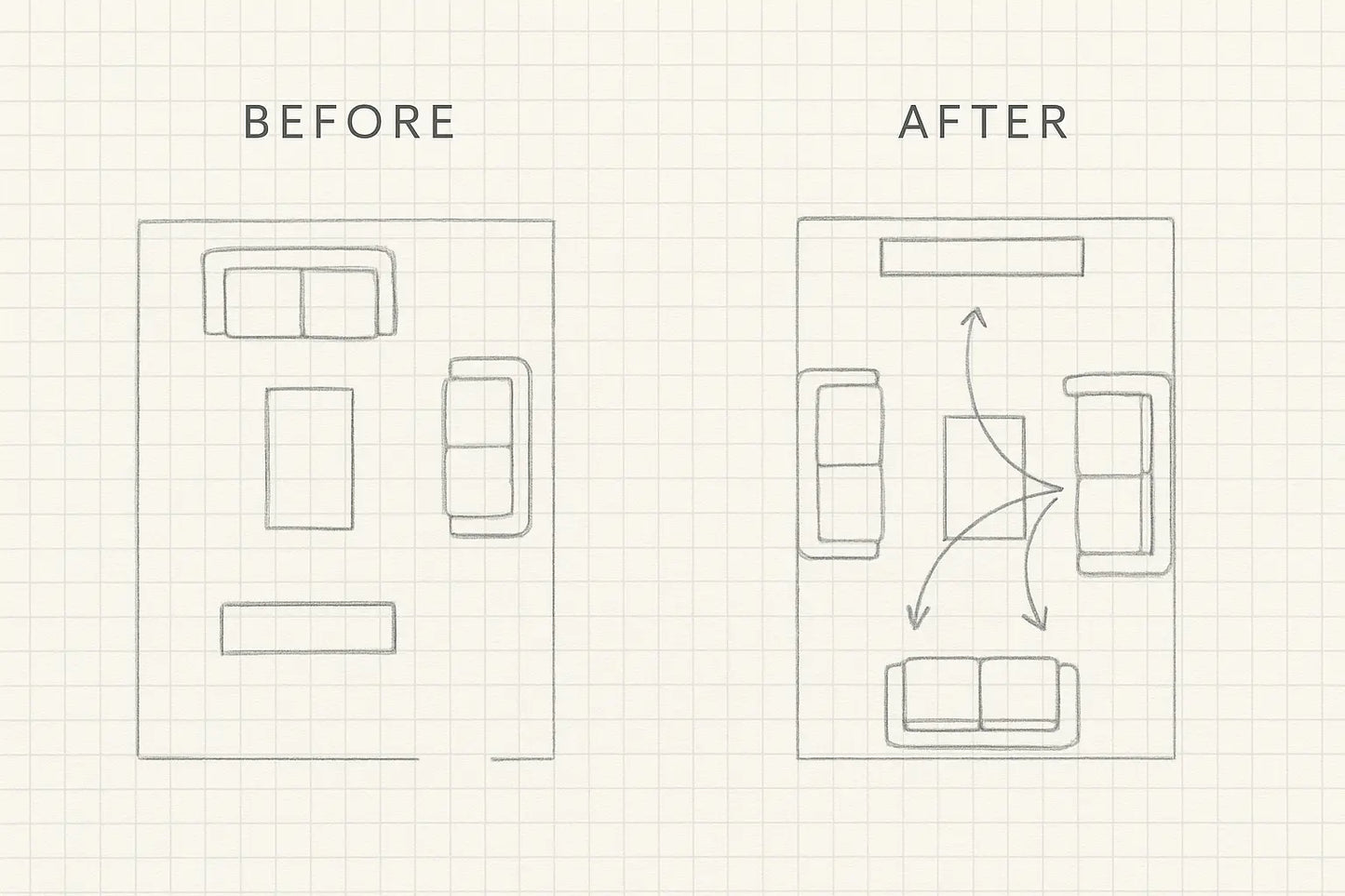 Before and after comparison of a light switch layout on graph paper.