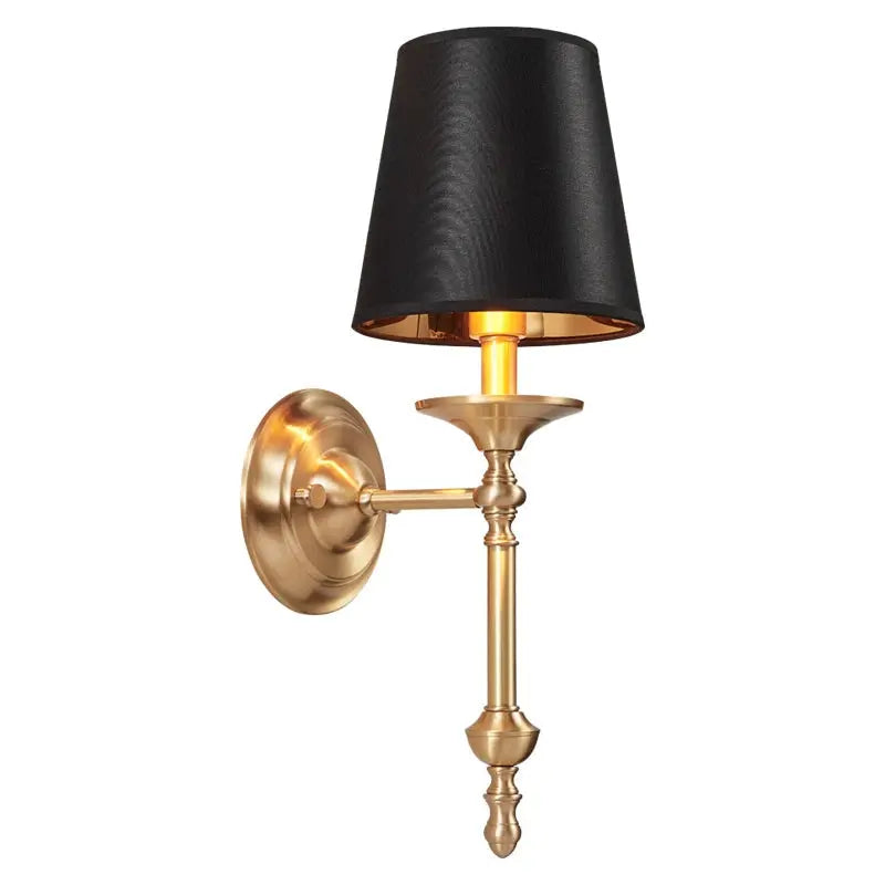 Wall-mounted lamp with black shade and gold fixture