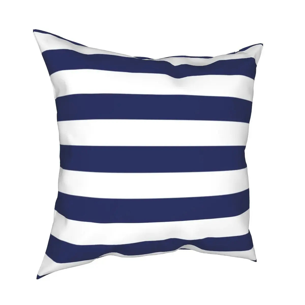 Striped pillow with blue and white horizontal stripes