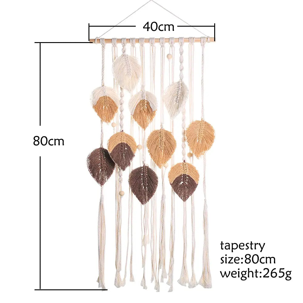 Decorative tapestry with leaf patterns and measurements