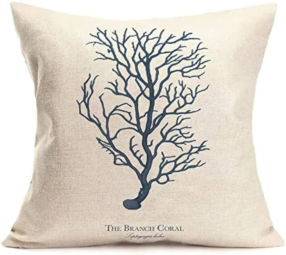Decorative pillow with branch coral design on a beige