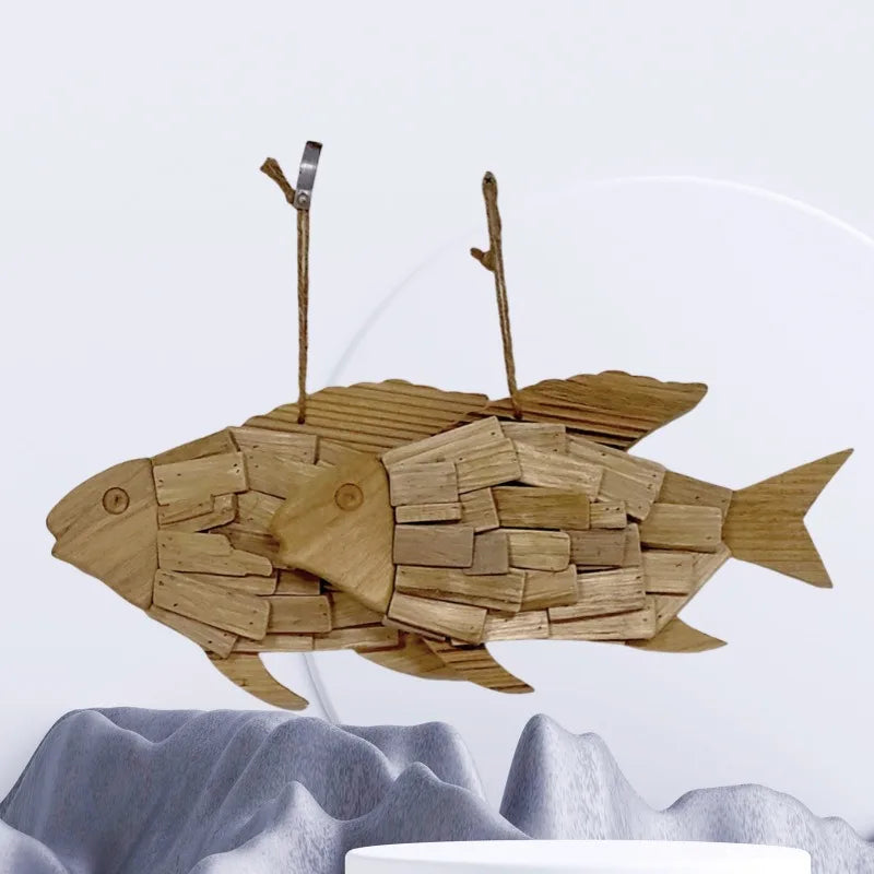 Wooden fish sculpture on a white background