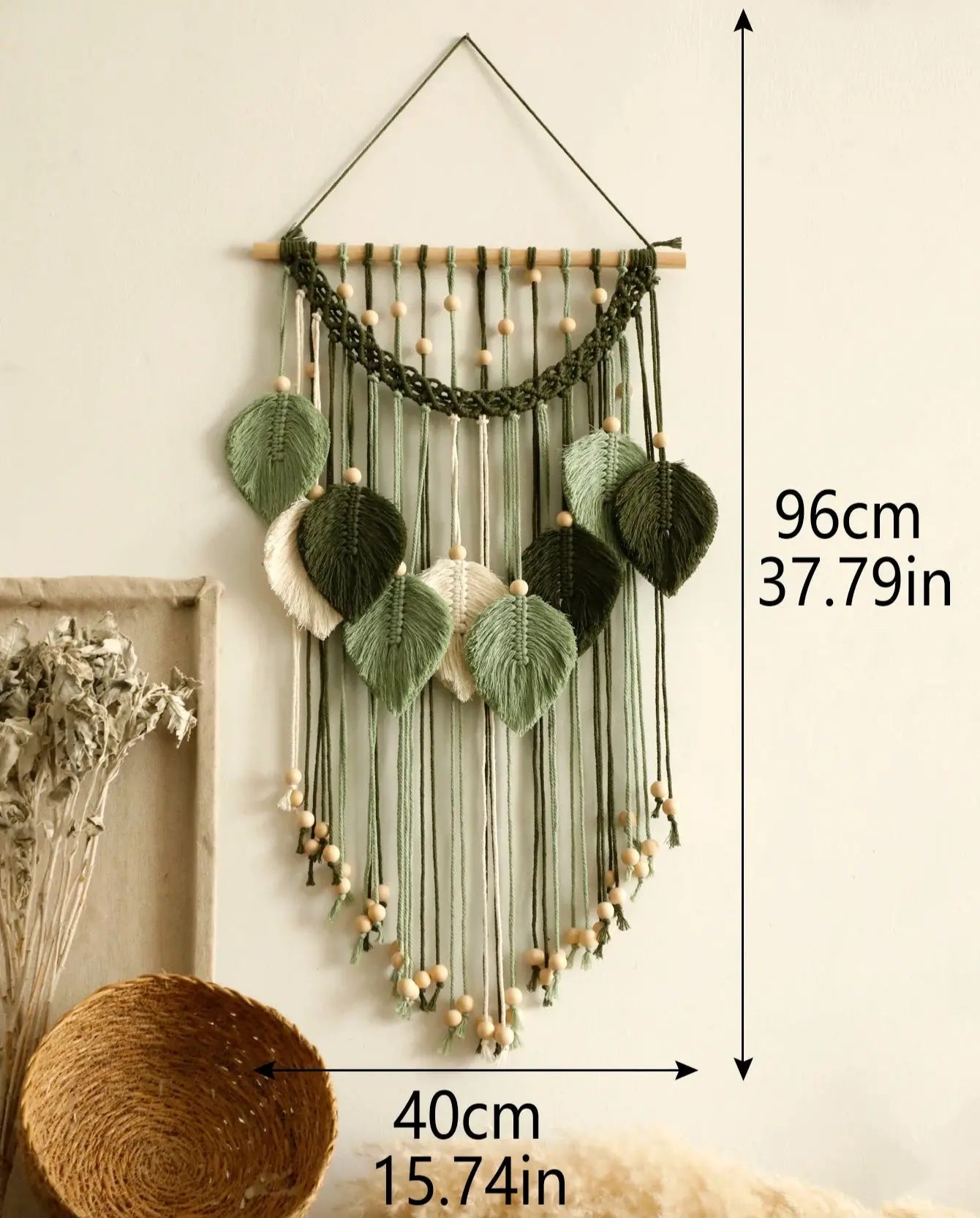Decorative wall hanging with dimensions labeled