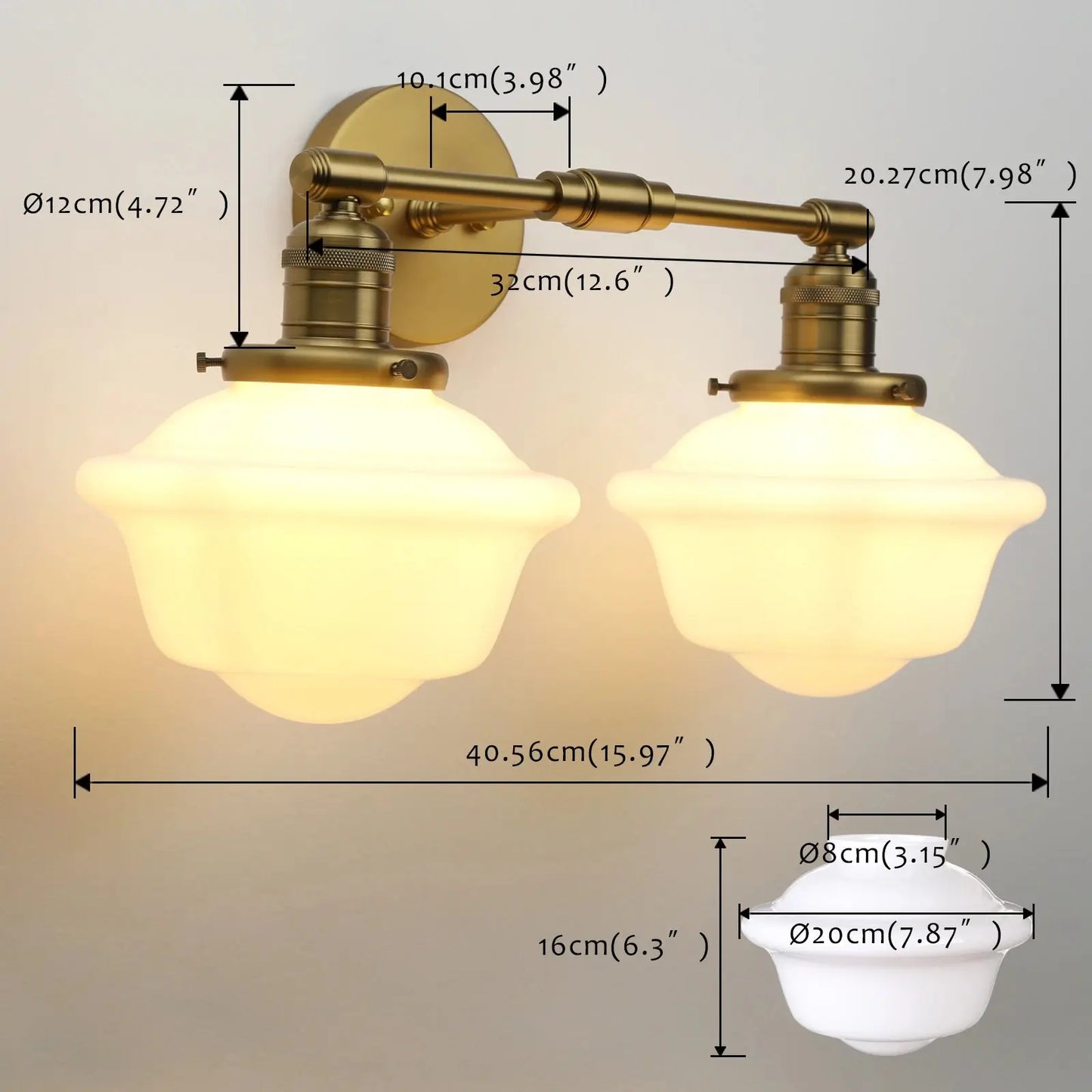 Vintage-style wall lamp with glass shades
