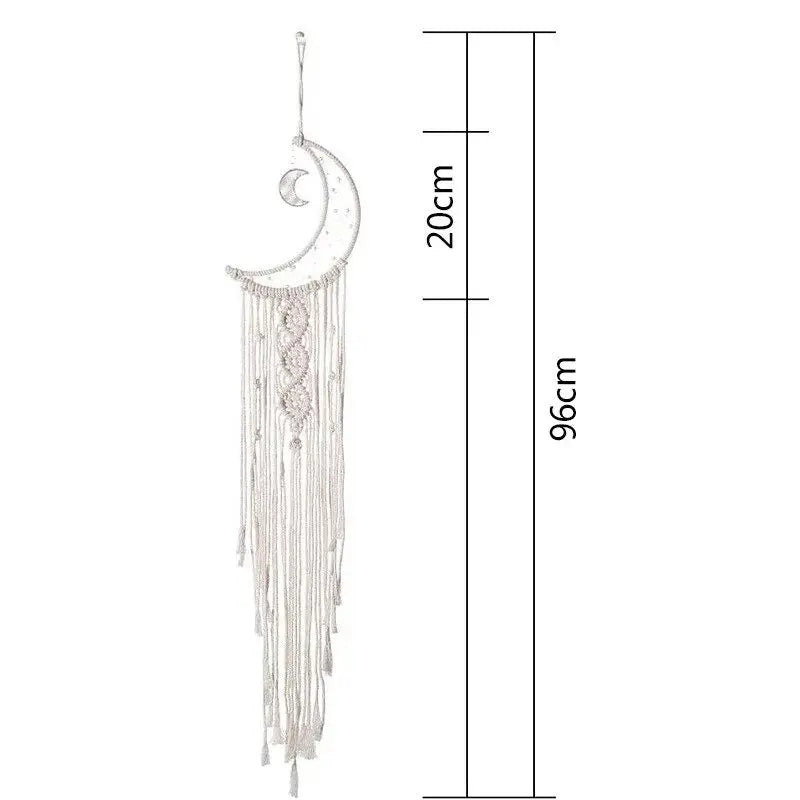 Decorative hanging moon-shaped ornament with tassels