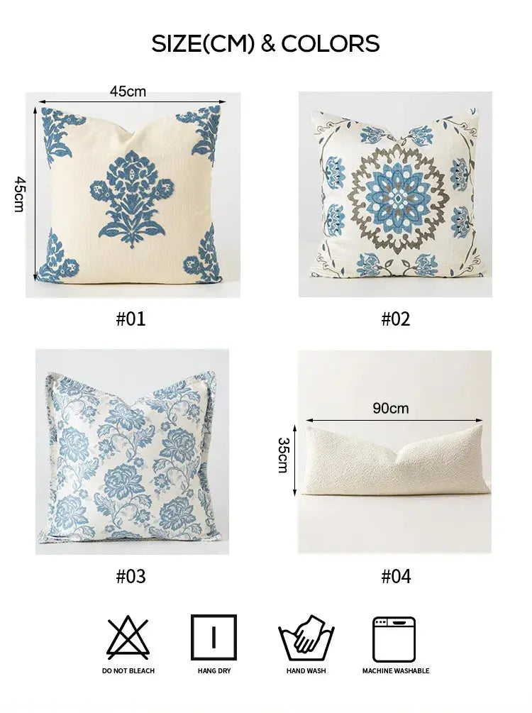 Four decorative pillows with measurements