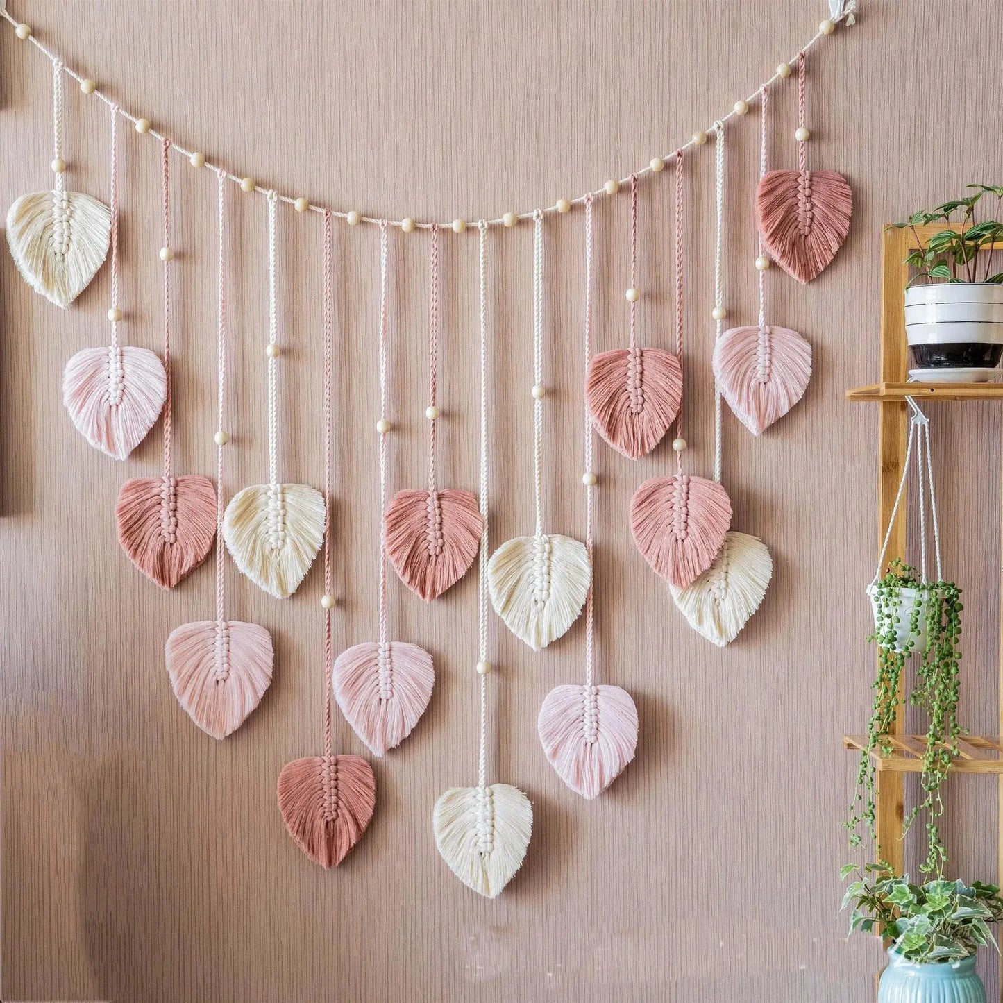 Decorative wall hanging with heart-shaped leaves