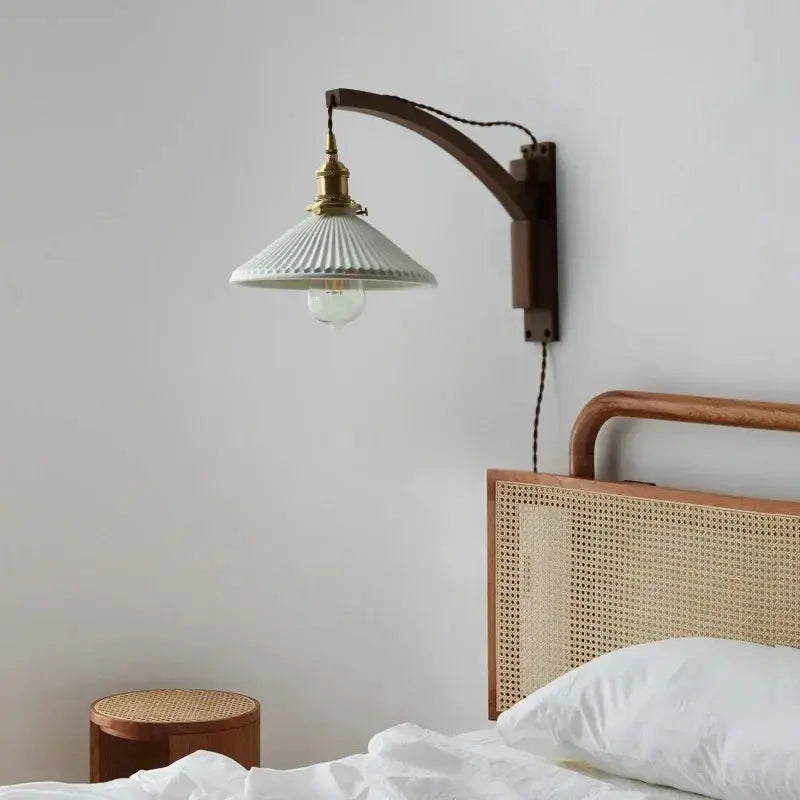 vintage wall lamp with pleated glass shade