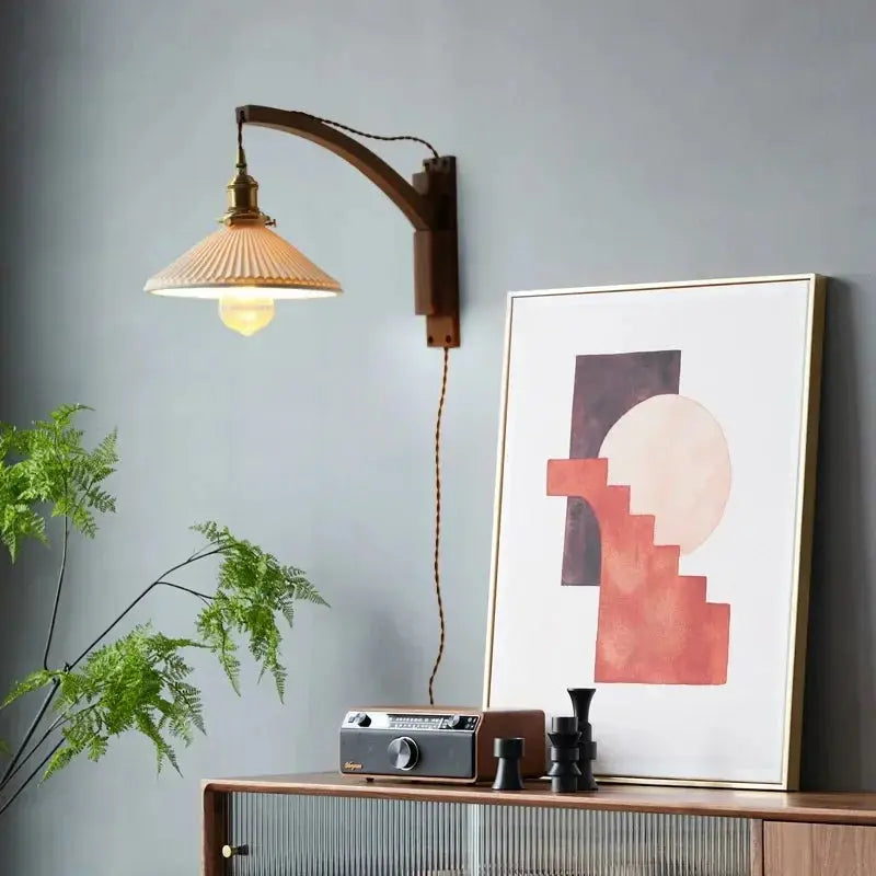 vintage wall lamp with pleated glass shade