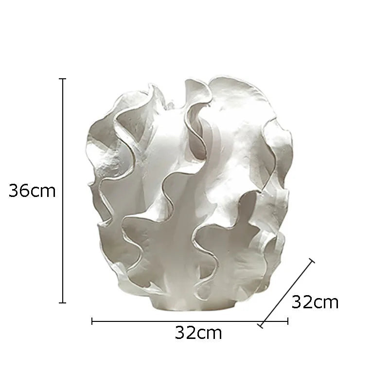 White decorative object with dimensions indicated on a white background