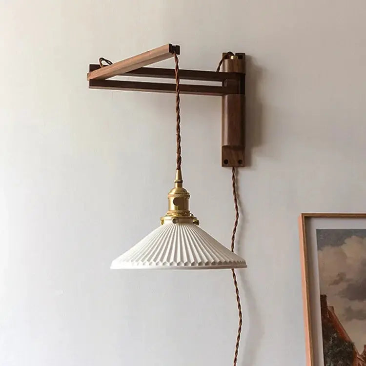 vintage wall lamp with pleated glass shade