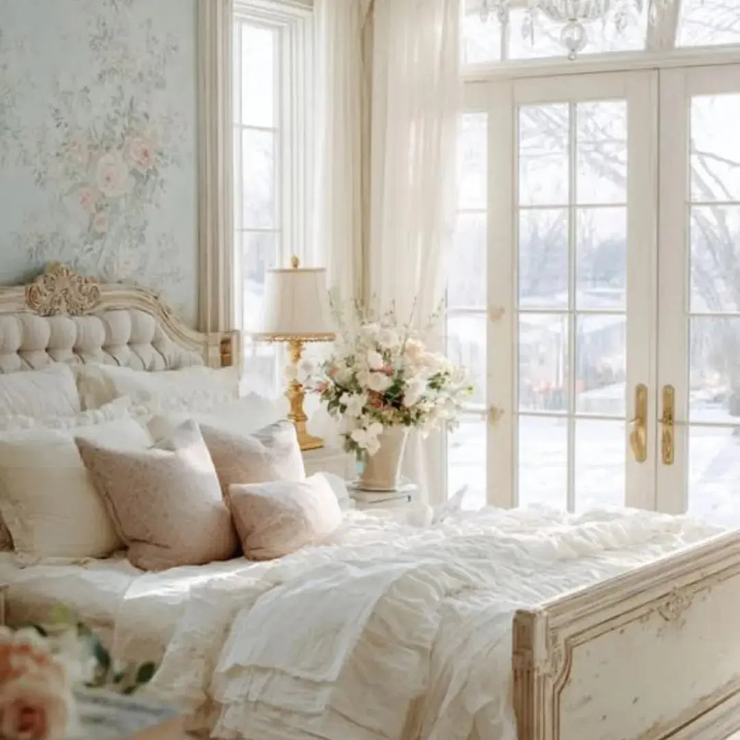 French bedroom with light streaming through window