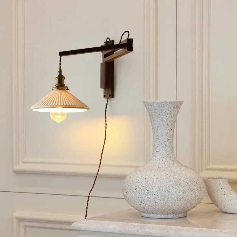 vintage wall lamp with pleated glass shade