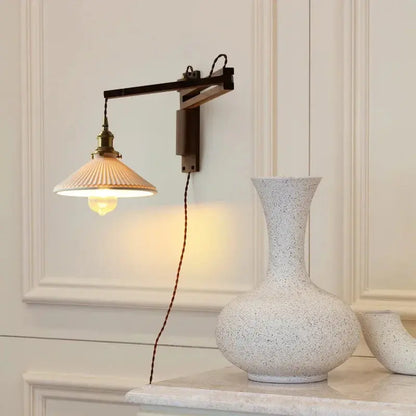 vintage wall lamp with pleated glass shade