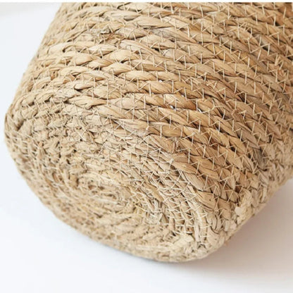 Close-up of a woven natural material product on a white background