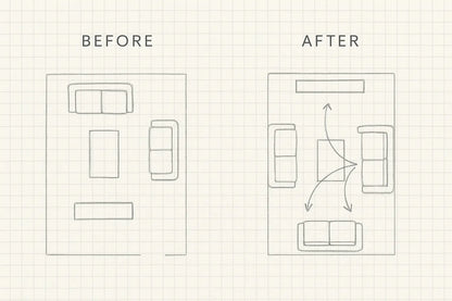 Before and after comparison of a light switch layout on graph paper.