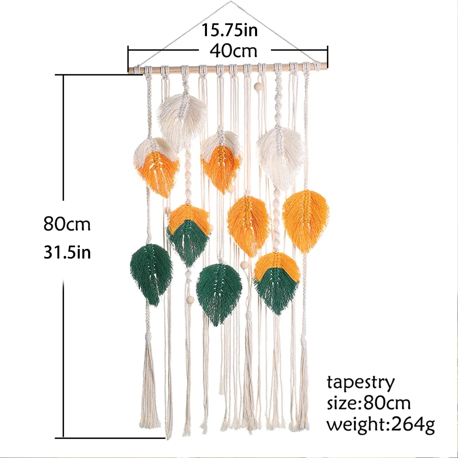 Decorative tapestry with leaf patterns and measurements